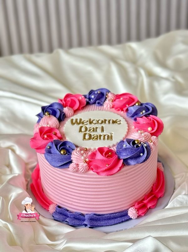 Pink Floral Welcome Cake (7”)