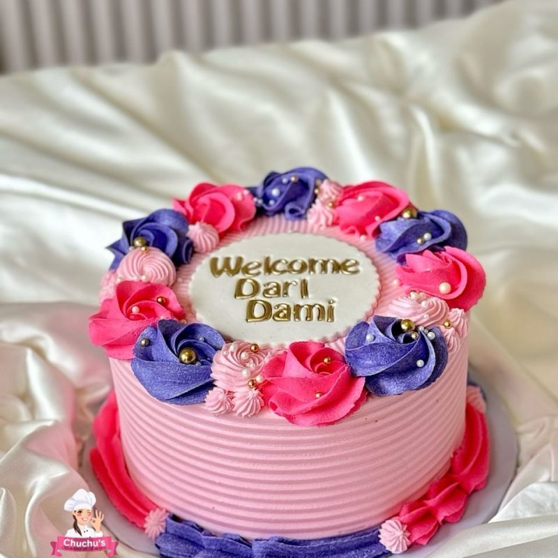 Pink Floral Welcome Cake (7”)
