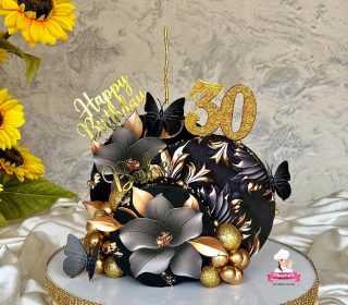 Elegant Black & Gold Floral Birthday Cake – Age 30