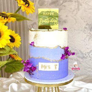 Elegant 3-Layer Purple & Gold Birthday Cake (6”)