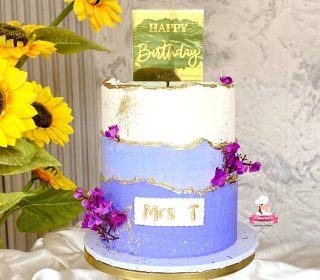 Elegant 3-Layer Purple & Gold Birthday Cake (6”)