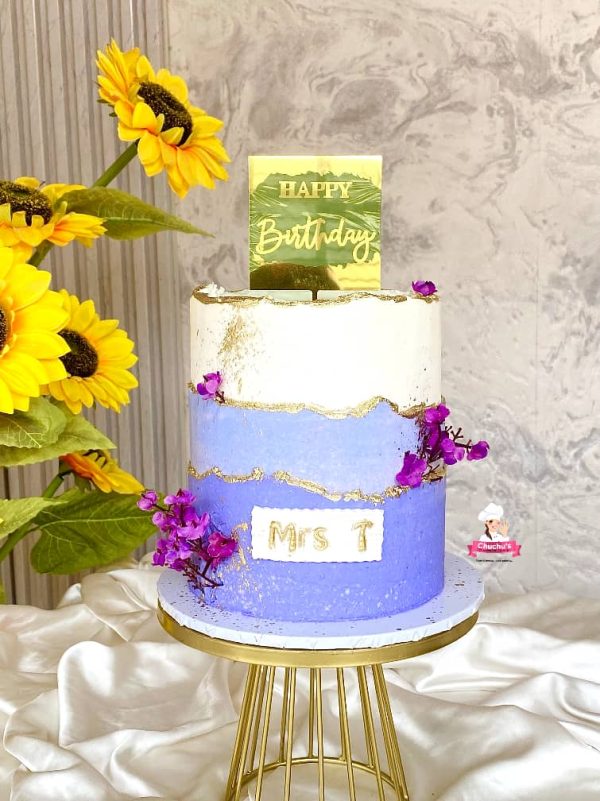 Elegant 3-Layer Purple & Gold Birthday Cake (6”)