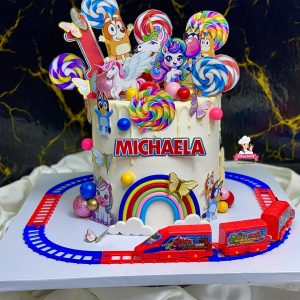 Rainbow Unicorn & Lollipop Train Cake (8”)