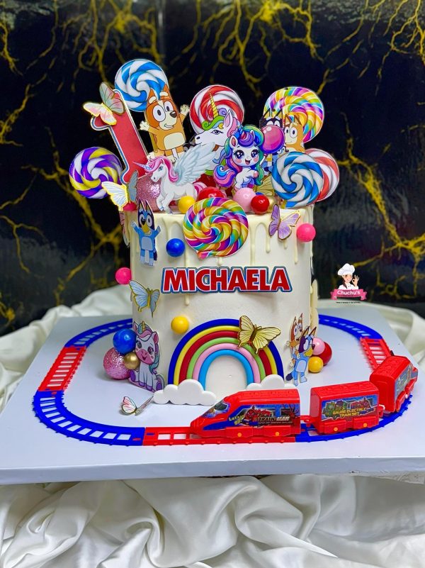 Rainbow Unicorn & Lollipop Train Cake (8”)