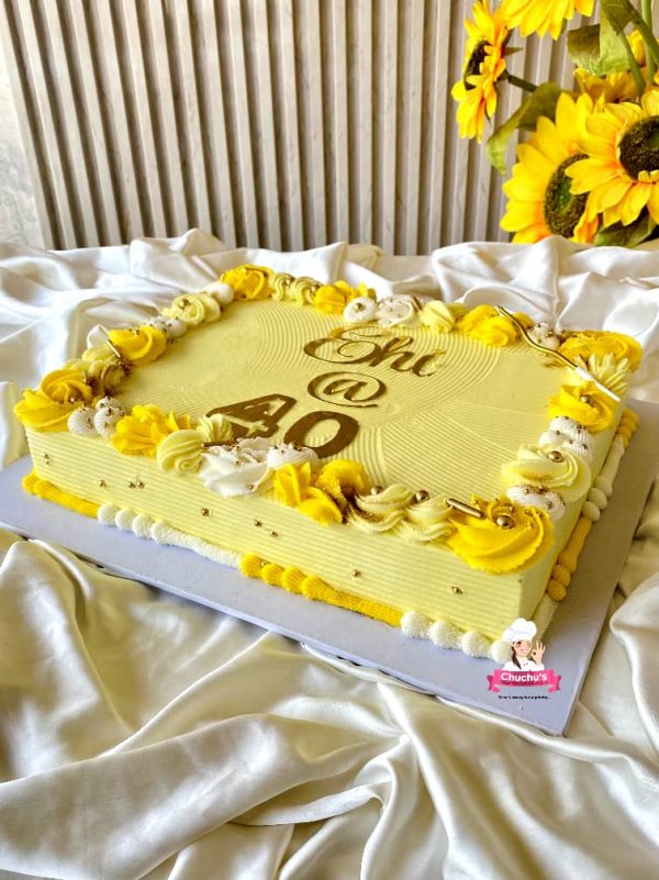 Elegant Gold & White Sheet Cake – Rectangular Design