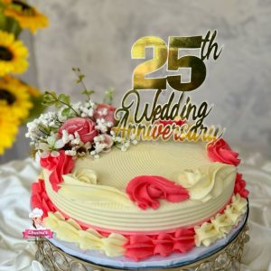 25th Wedding Anniversary Floral Cake